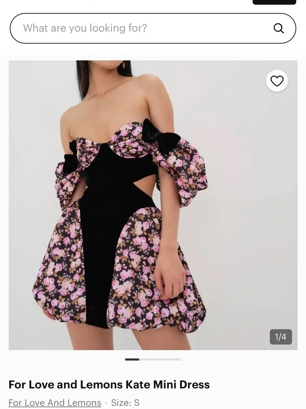 For Love & Lemons Kate Mini Dress Black Floral Puff Sleeve Corset Bubble Hem S - Picture 2 of 12
